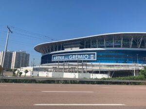 Fachada da Arena do Grêmio, estádio do clube em Porto Alegre