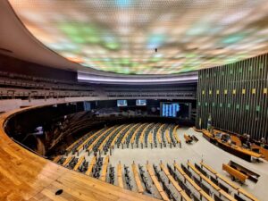 Vista interna do Plenário Ulysses Guimarães, plenário da Câmara dos Deputados, em Brasília