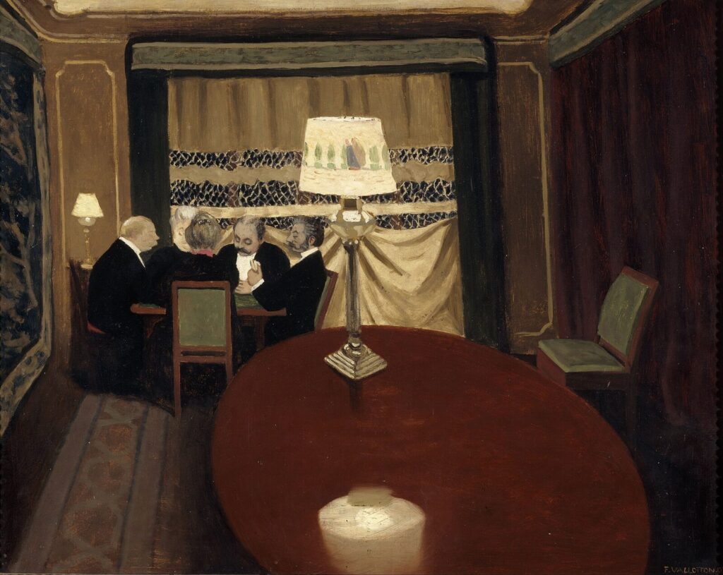 Pintura 'The Poker Game', de Félix Vallotton (1902), mostrando homens reunidos em torno de uma mesa de cartas (Ilustração: pintura 'The Poker Game', de Félix Vallotton (1902), sem relação direta com o BSOP.)