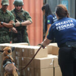 Equipe da Receita Federal e militares da Marinha do Brasil inspecionam mercadorias no Porto de Santos (Foto de arquivo: fiscalização da Receita Federal no Porto de Santos, 2024.)